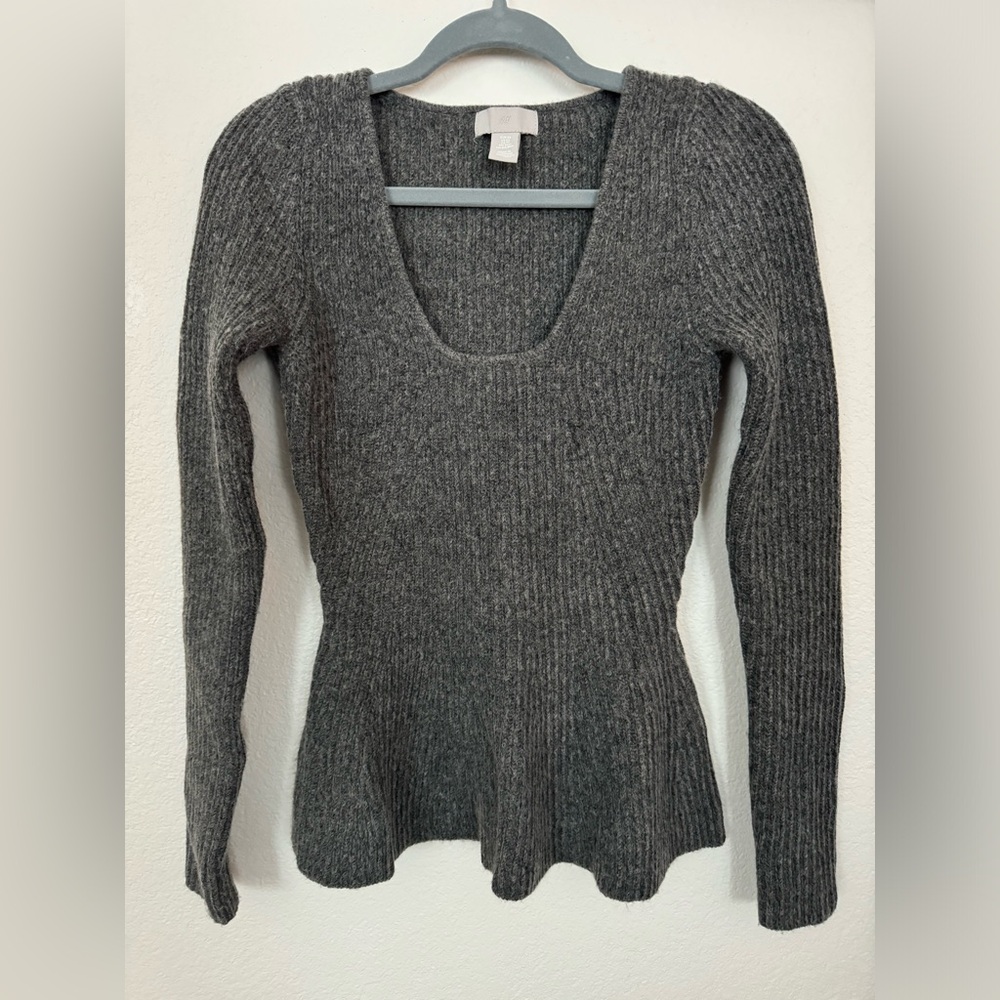 H&M rib-knit peplum sweater dark gray